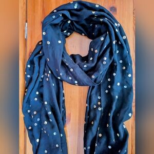 Kate Spade Confetti Dot Foil Black Scarf/ Shawl, NWOT